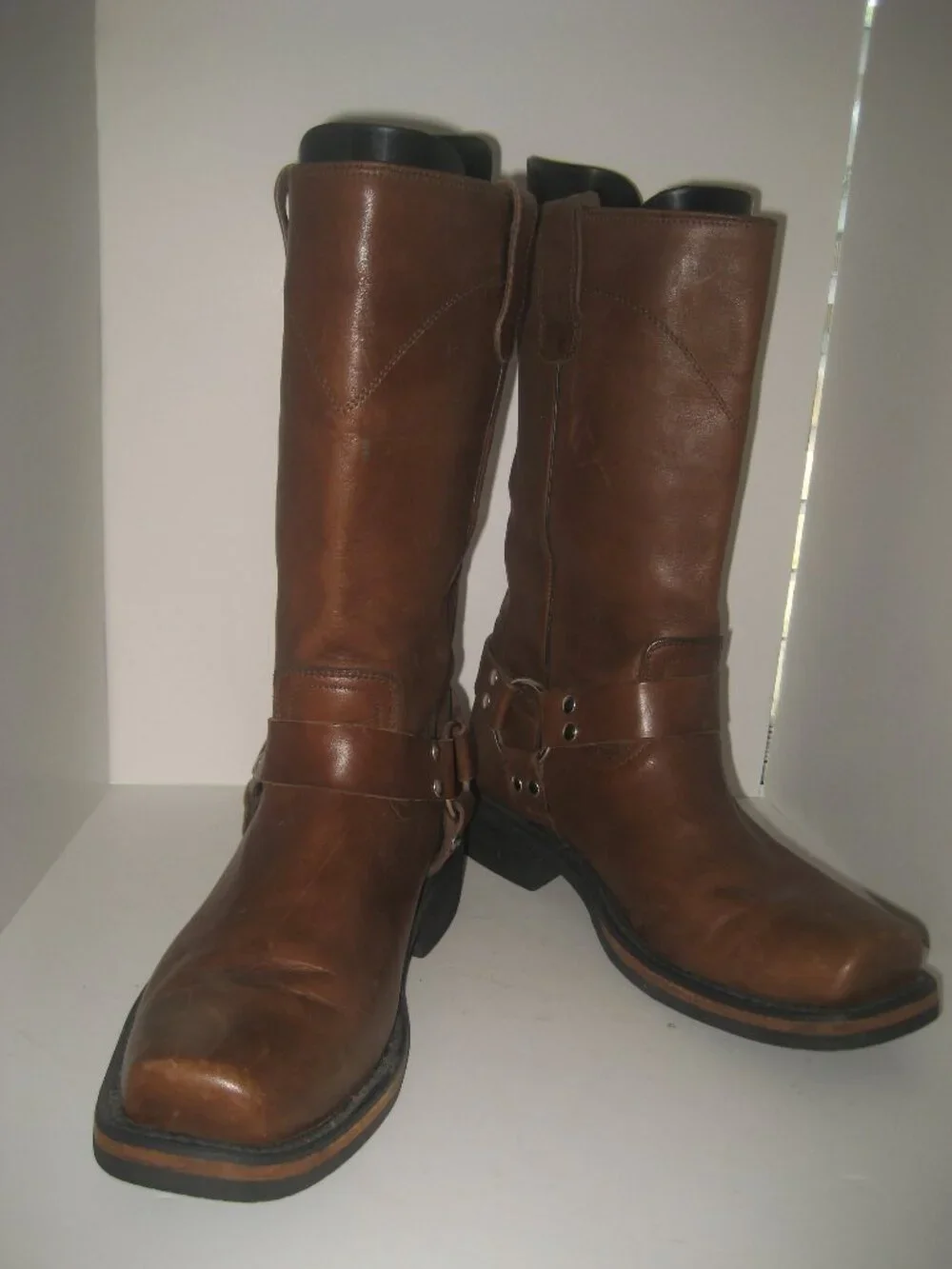 MEN'S CACTUS HARNESS SQUARE TOE BROWN LEATHER WORK BOOTS sz US 9.5